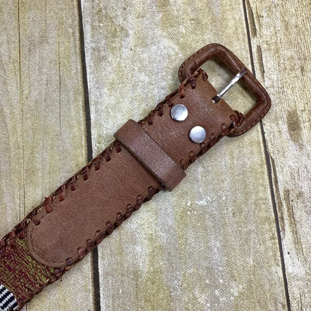 Lucky Brand Boho Embroidered Leather Belt Small Size S Western Aztec Braid Edge